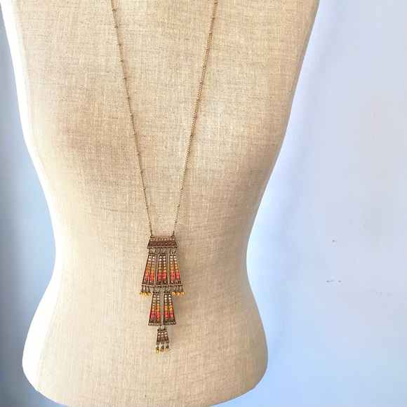 Sequin Brand Long Art Deco Rhinestone Necklace - Picture 5 of 13